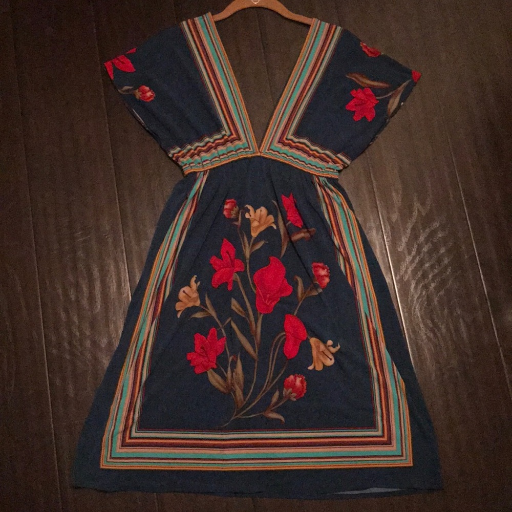 Multicolored Dress with Pretty Floral and Stripes